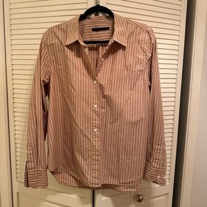 Brown and White Striped blouse - size XL